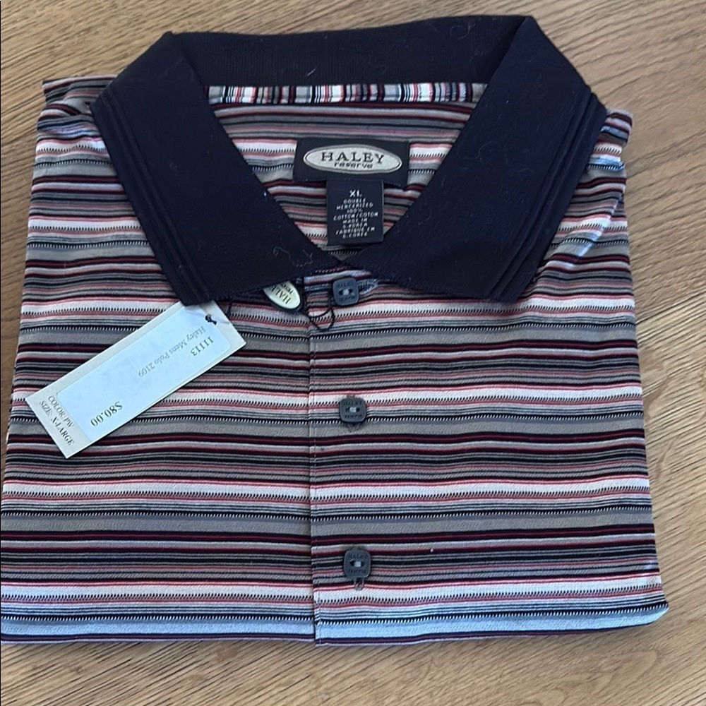 Haley NWT Reserve Men’s Polo Navy Blue and Red stripes size XL